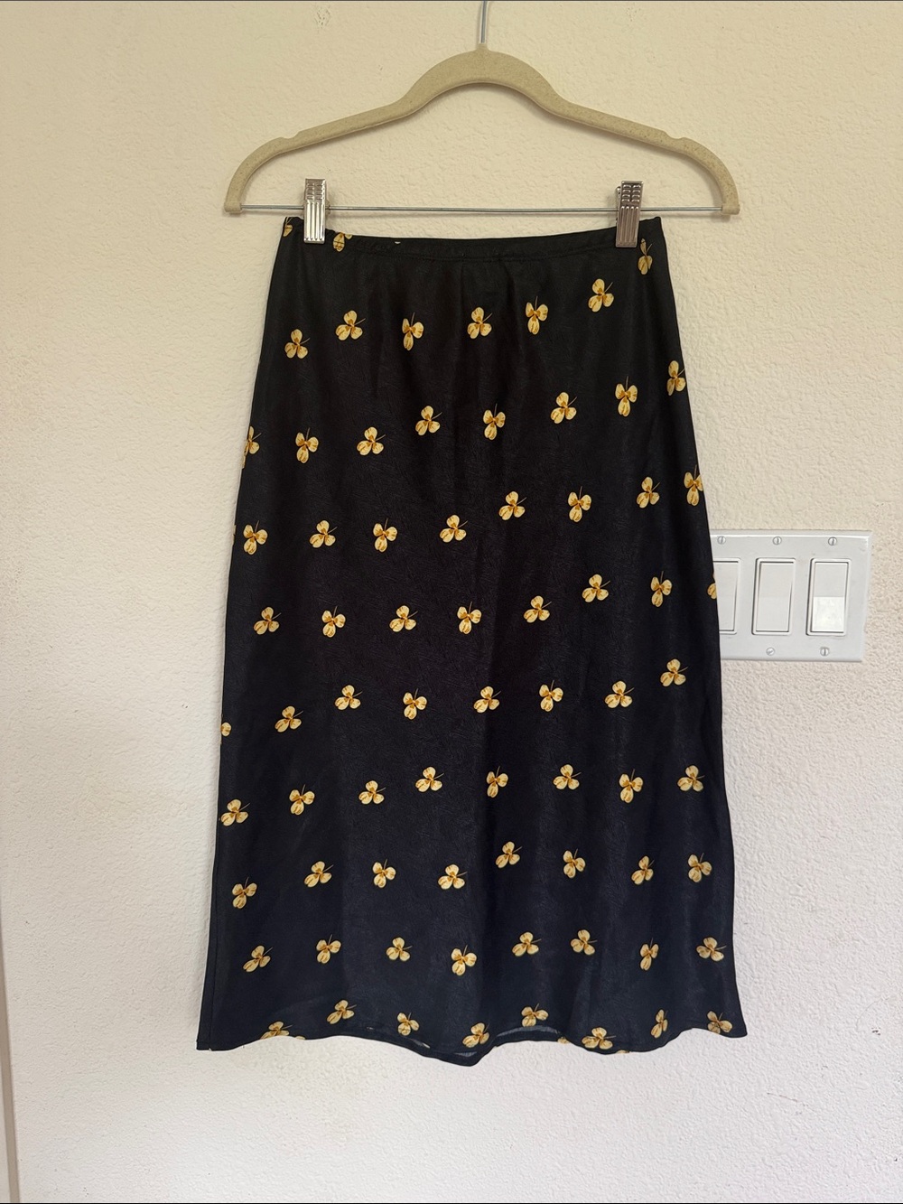 Polly Black Midi Skirt with Gold Floral Motif